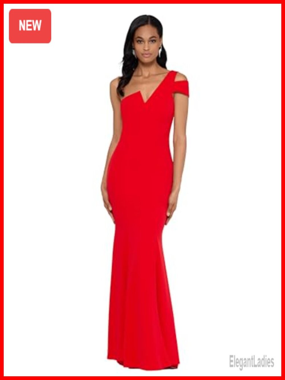 Betsy & Adam Long Slim One Shoulder Dress Cold Shoulder Evening Gown